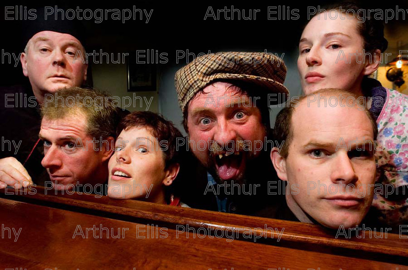 Moll 1 
 L-R Tom Hickey as Canon Pratt, Brendan Burke as Fr Loran, Mary Clancy as Miss Andover,Gearoid Mason as Ulick, Mags Clancy as Moll and Jack Clancy as Fr Brest during the Shannonside Players rehearsals of John B Keanes Moll at the Anglers Rest Doonass.Pic Arthur Ellis.